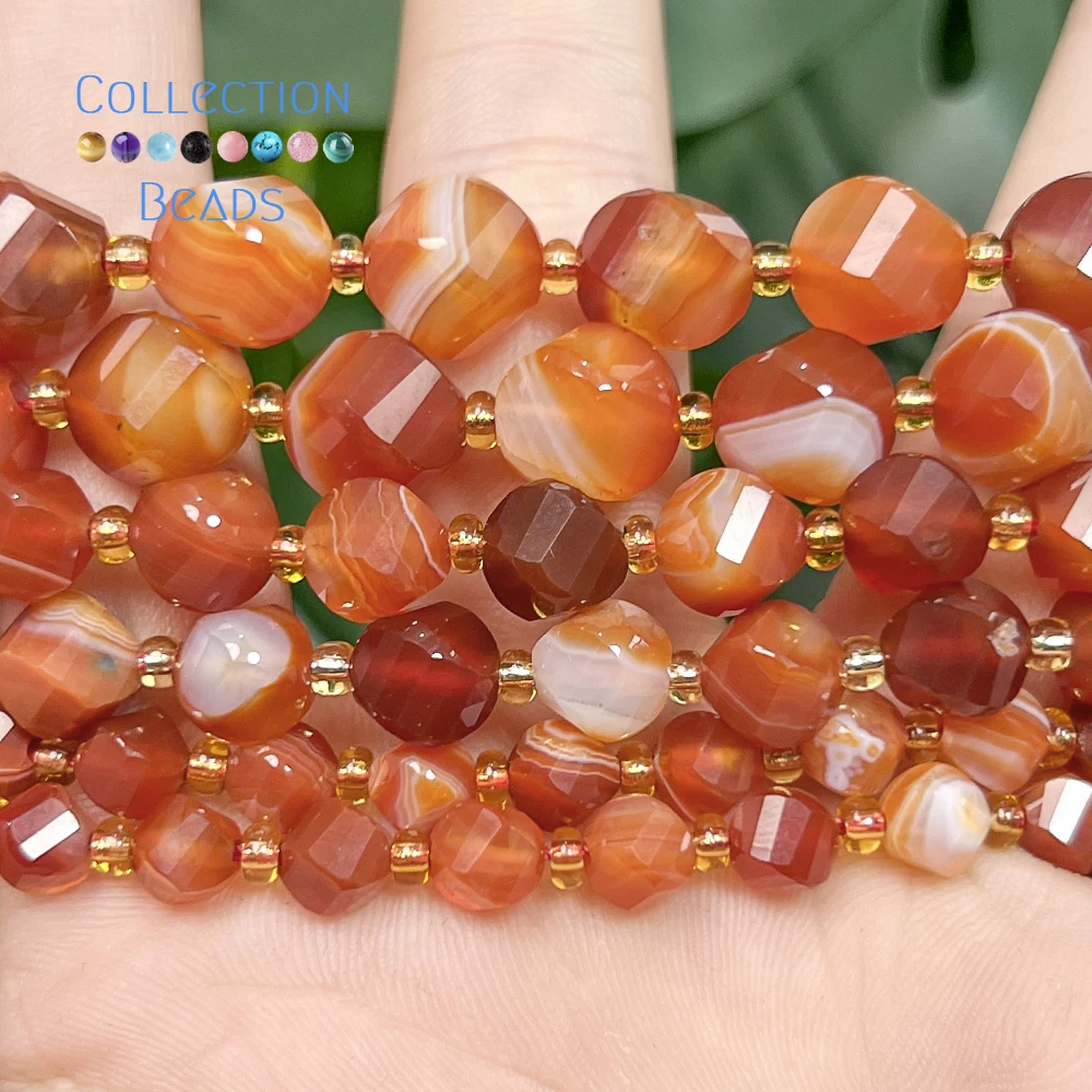 Natural Stone Beads 6 8 10mm Faceted Red Agate Carnelian‌ Round Loose Beads for Jewelry Making Diy Bracelets Beading Accessory
