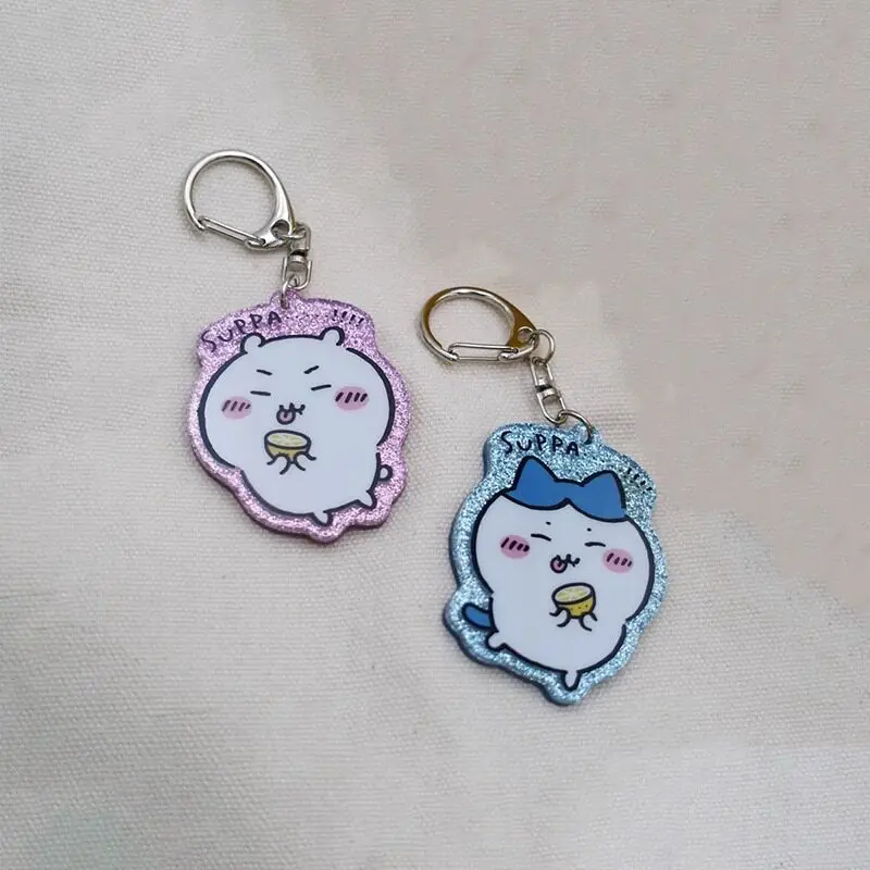 Kawaii Chiikawa Anime Keychain Cute Cartoon Hachiware Usagi Lace Heart Acrylic Pendant with Bow for Backpack Purse Decor Toys