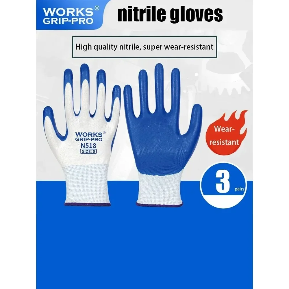 3 Pairs Of Non-slip Wear-resistant Breathable Nitrile Gloves Industrial Labor Building Construction Safety Non-slip Work Gloves