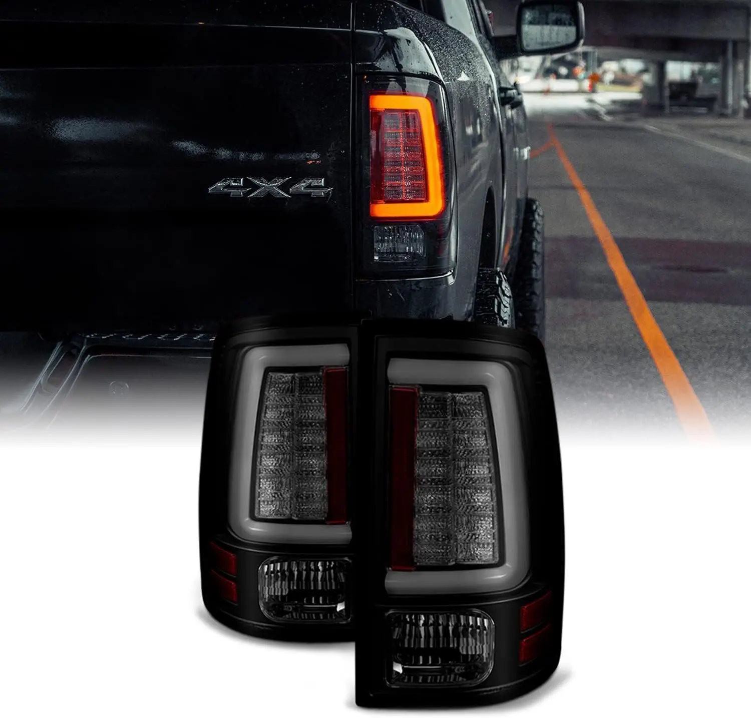 For 2009-2018 Dodge Ram [Halogen Type] Black Smoked LED Light Lube V2 Tail Lights Rear Brake Lamps Pair