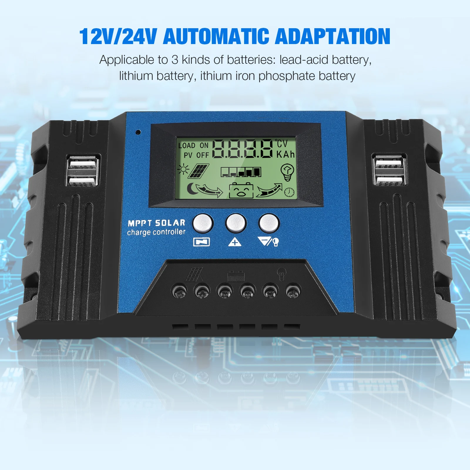 

Mppt Solar Charge Controller 12V 24V 100A High Efficiency Lcd Display Protection Overheat Overcurrent Short Circuit