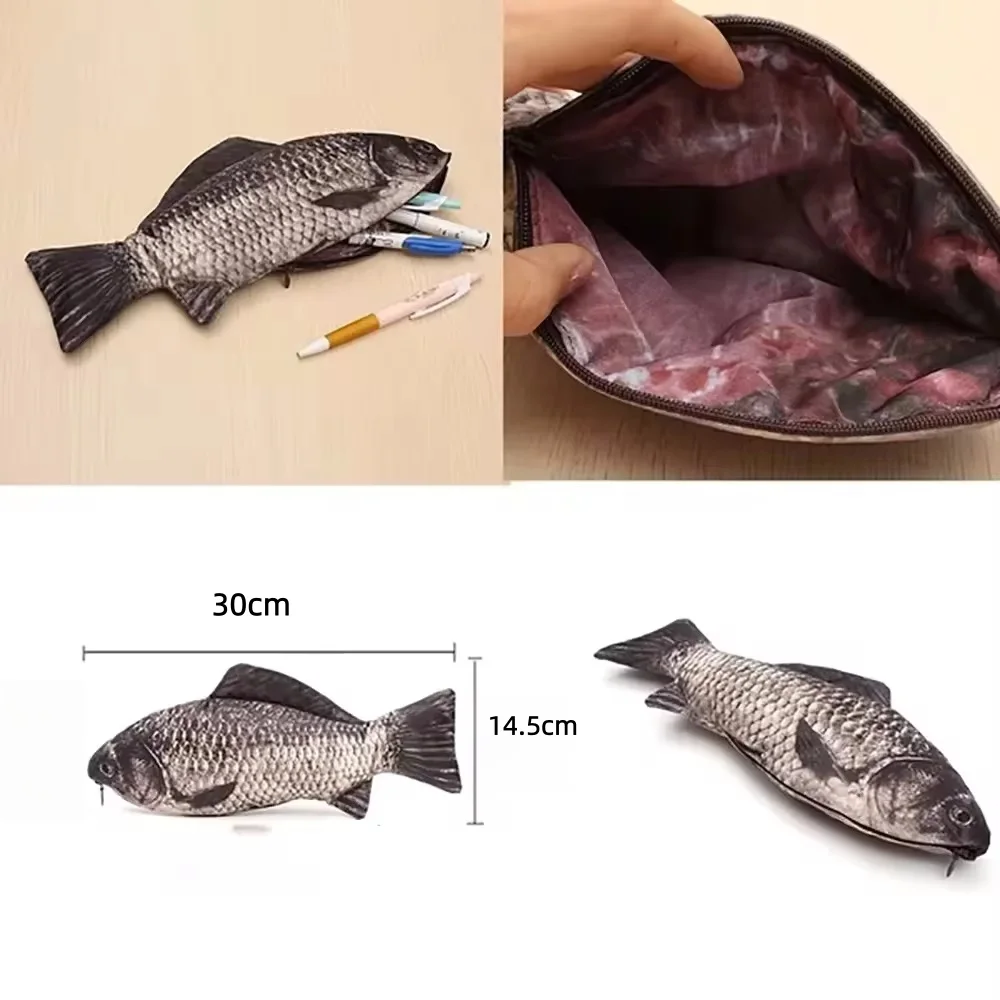 Realistic Fish Shape Make-up Pouch Pencil Bag Carp Humorous Ball Pen Ball-point Case with Zipper Back To School Students