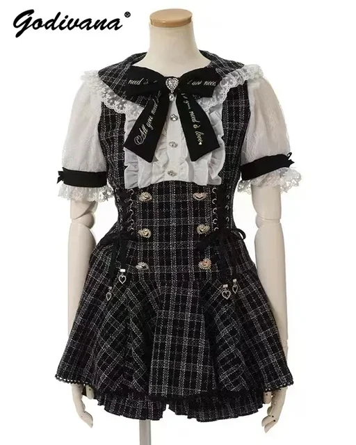 Japanese Mine Mass-Produced Short-Sleeve Shirt Dress Shorts Set Women Sweet Liz Doll Collar Bow Shirt Dress Two-Piece Suit Japanese Mine Mass-Produced Short-Sleeve Shirt Dress Shorts Set Women Sweet Liz Doll