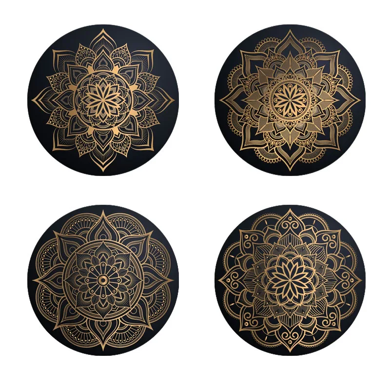 4 Pieces of Mandala Printed Coasters, Suitable for Daily Family Gathering Decoration, Office Use, Anti-Slip Wooden Coasters