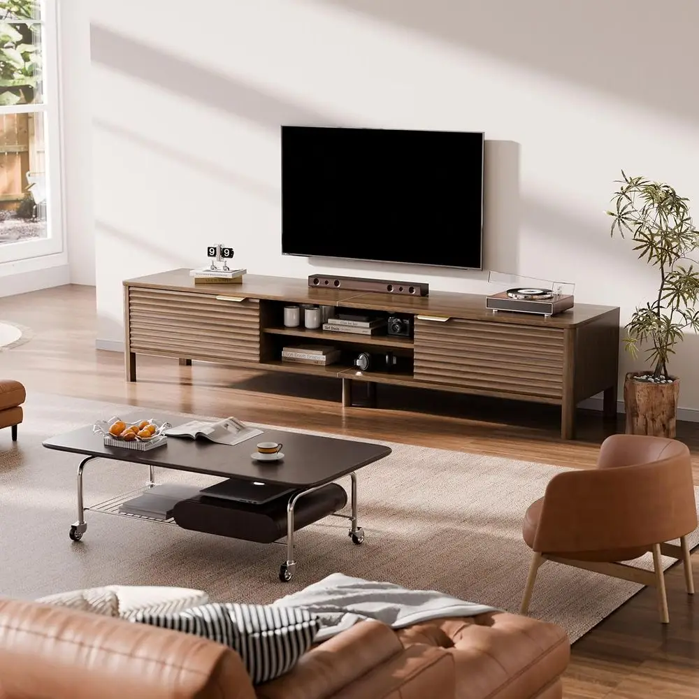 TV Stand or Living Room - up to 80 Inch TVs Century ern Entertainment Center with Storage and Adjustable Shelves, Media ole Tabl view 6