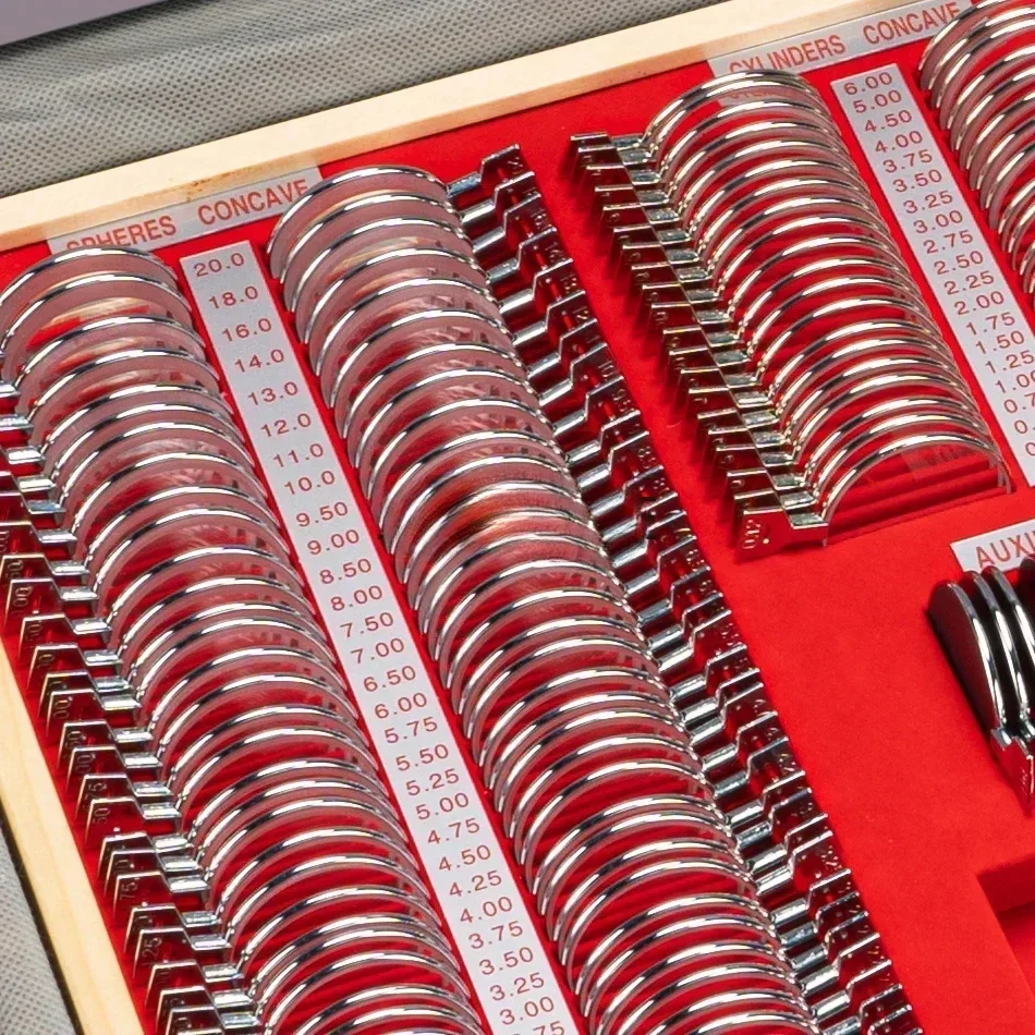 مجموعة عدسات طب العيون من الدرجة A com estojo de couro، حافة معدنية بصرية، lrest de test، Equipamento Opstico de alta kvalitet، JS-26