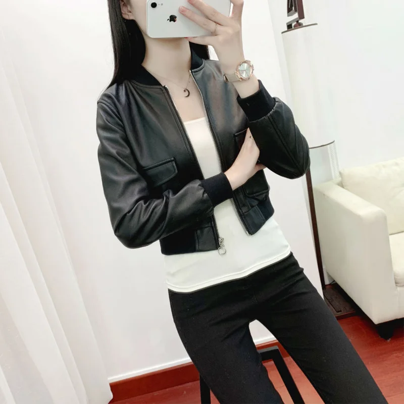 

Jacket Zipper 2023 Women Faux Casual Leather Red Black Silver Jackets Female Short Biker Coat Women PU Leather Jacket