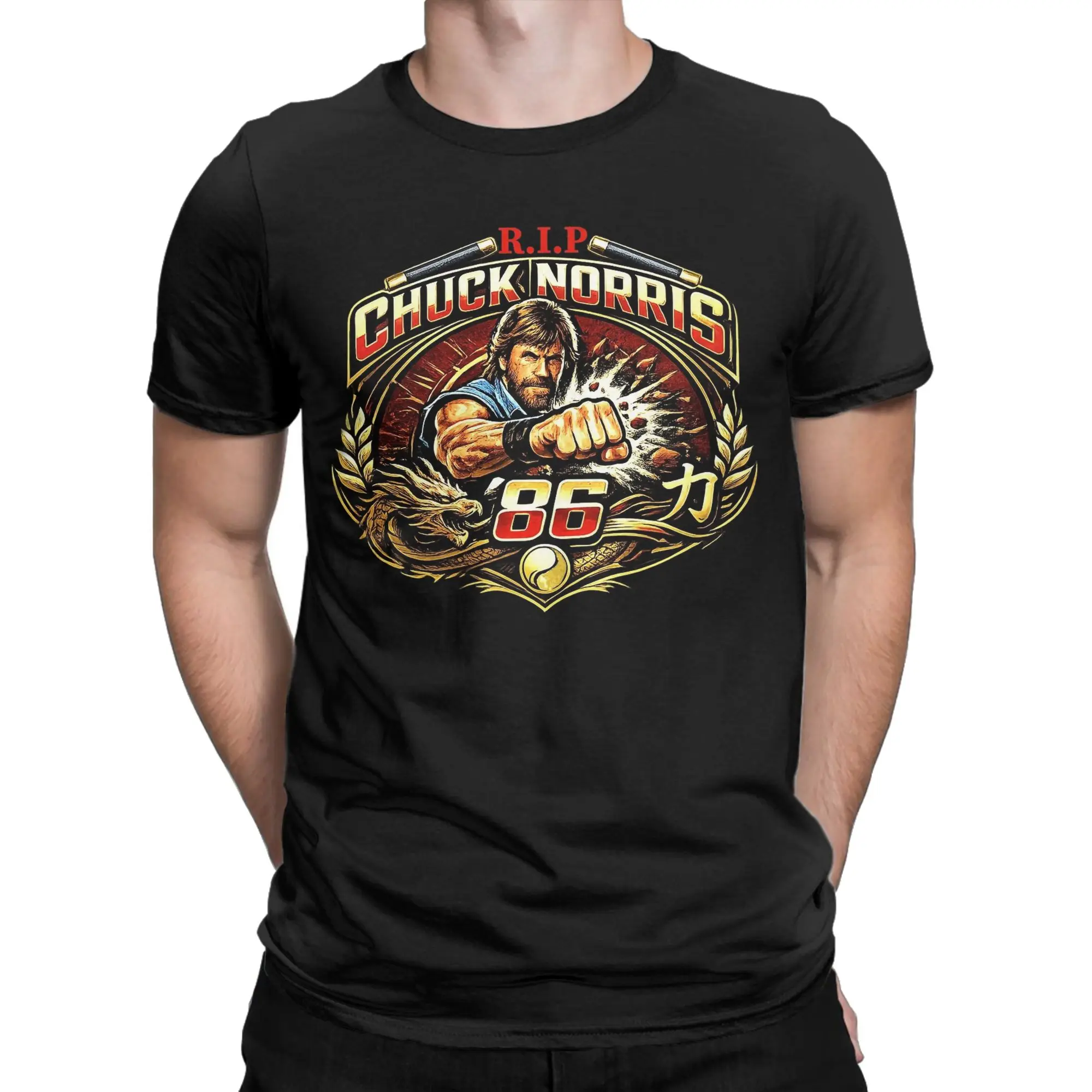 Men's Chuck Norris Greatest of all Time T Shirts  Pure Cotton Clothes Novelty Short Sleeve Round Collar Tee Shirt 5XL T-Shirt