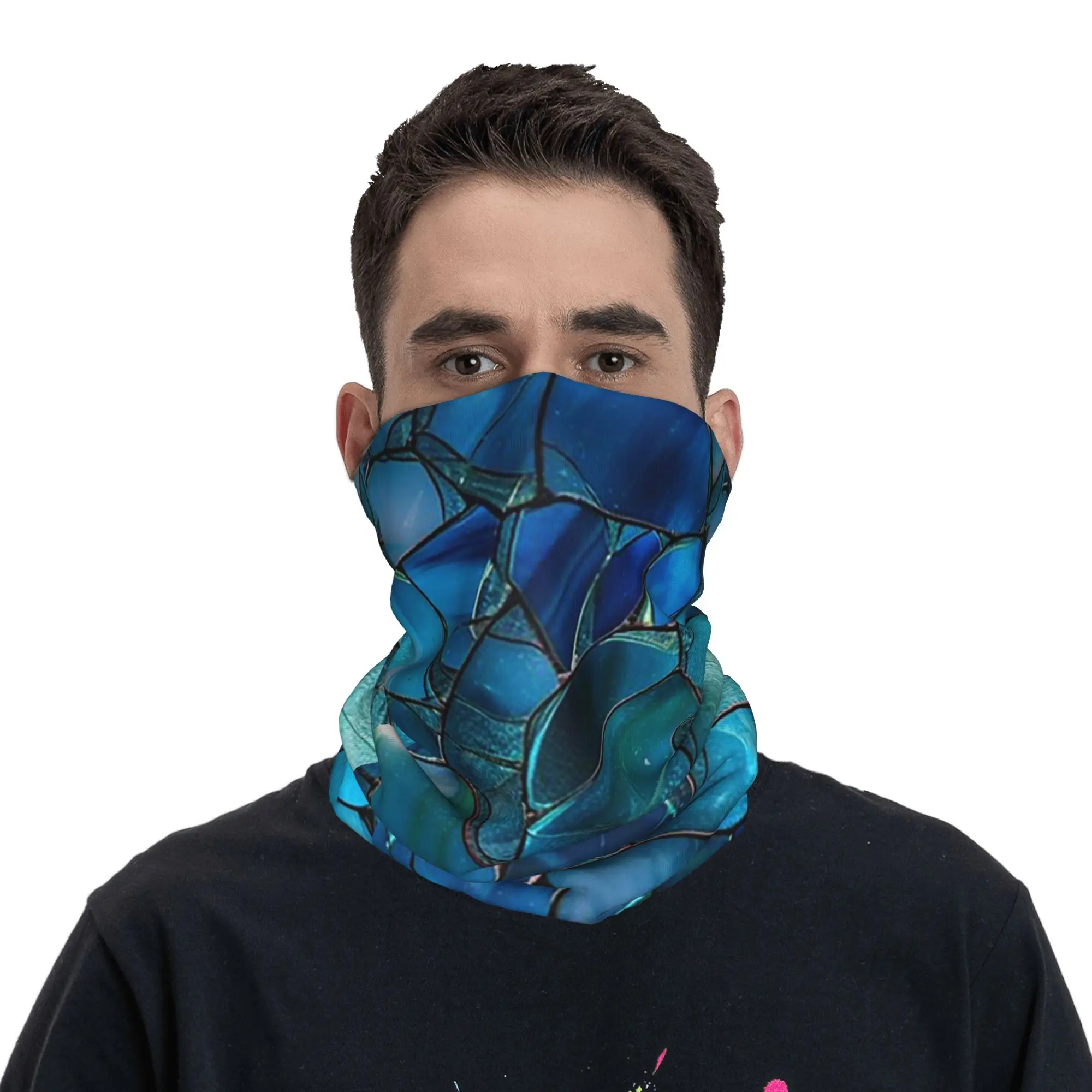 Azure Stained Glass Mosaic Bandana Neck Gaiter Printed Mask Scarf Cycling Scarf Riding Unisex Adult Breathable