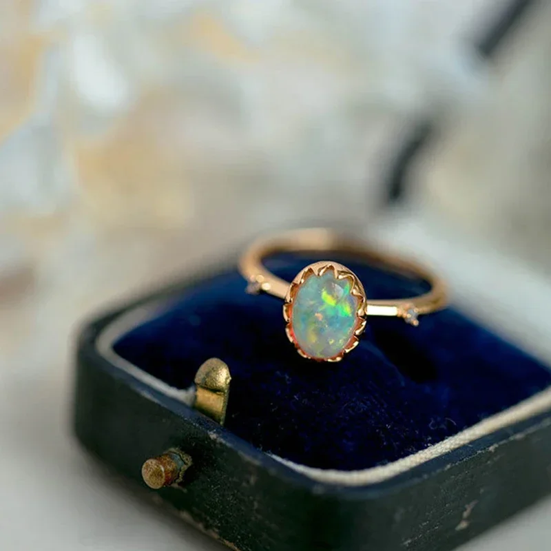 Classic Design Silver Oval Faux Opal Colored Open Ring Palace Style Luxury Sophisticated Attending Wedding Women Jewelry