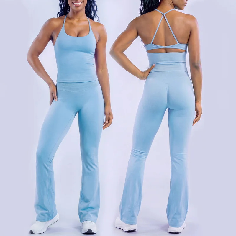 2026 New Women’s Yoga Camisole and Seamless Flared Pants – Breathable, Stretchy Workout Set for Fitness, Training, and Running