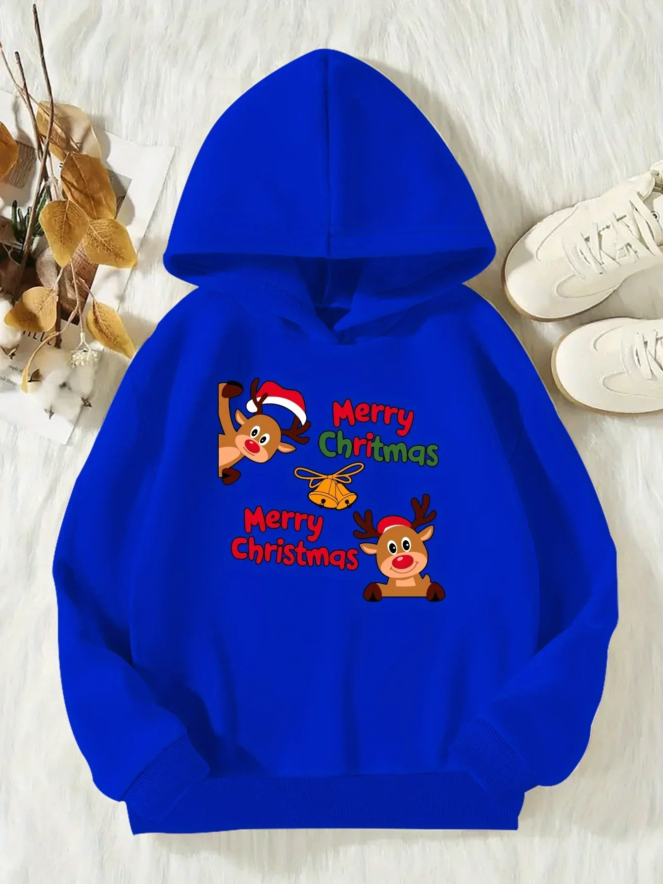 Merry Christmas, children's casual long sleeved hoodie, autumn and winter sports outdoor warm top