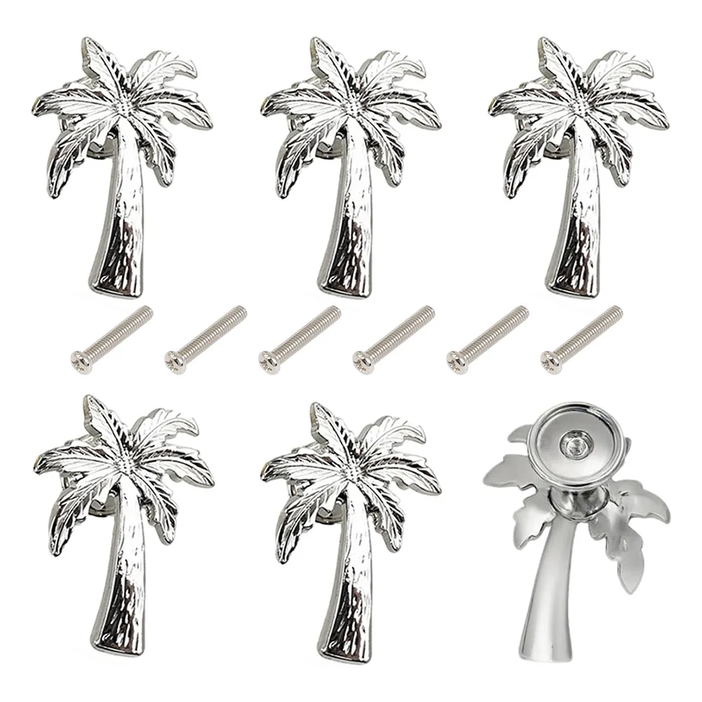6 Piece Zinc Alloy Cabinet Knobs with Coconut Tree Graphic for Kitchen Cabinets Dressers Wardrobes Bathroom Vanities and Closets