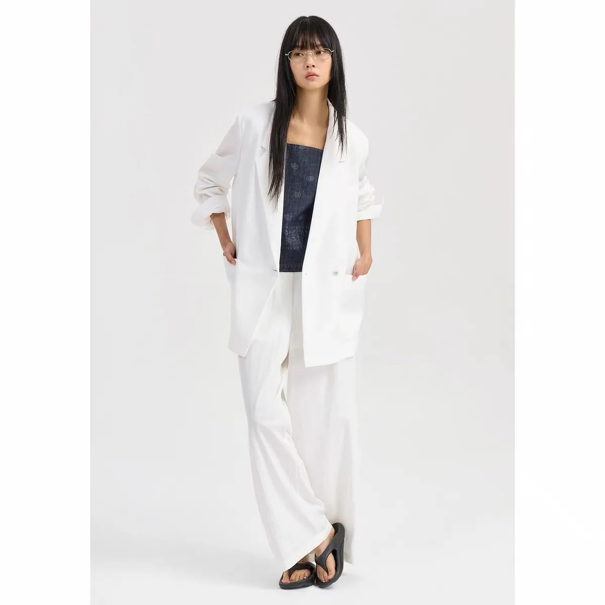 Lemon Remote LUC26 Casual Commute Flip Collar Back Split Versatile Suit Jacket Loose Fit Long Sleeve Pure Color Women's Outer...