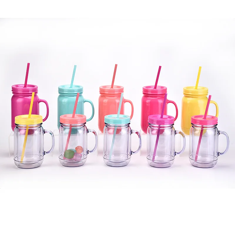 Rooster Plastic Cup with Handle and Straw,Double AS Mason BOTTLE,European and American, Solid Color, Holiday, Birthday Gift,20oz