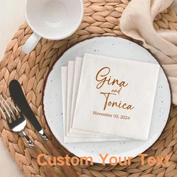 Personalized Paper Napkins for Wedding Custom Napkins of Your Name&Date Disposable Napkins for Baby Shower Hen Party Deco