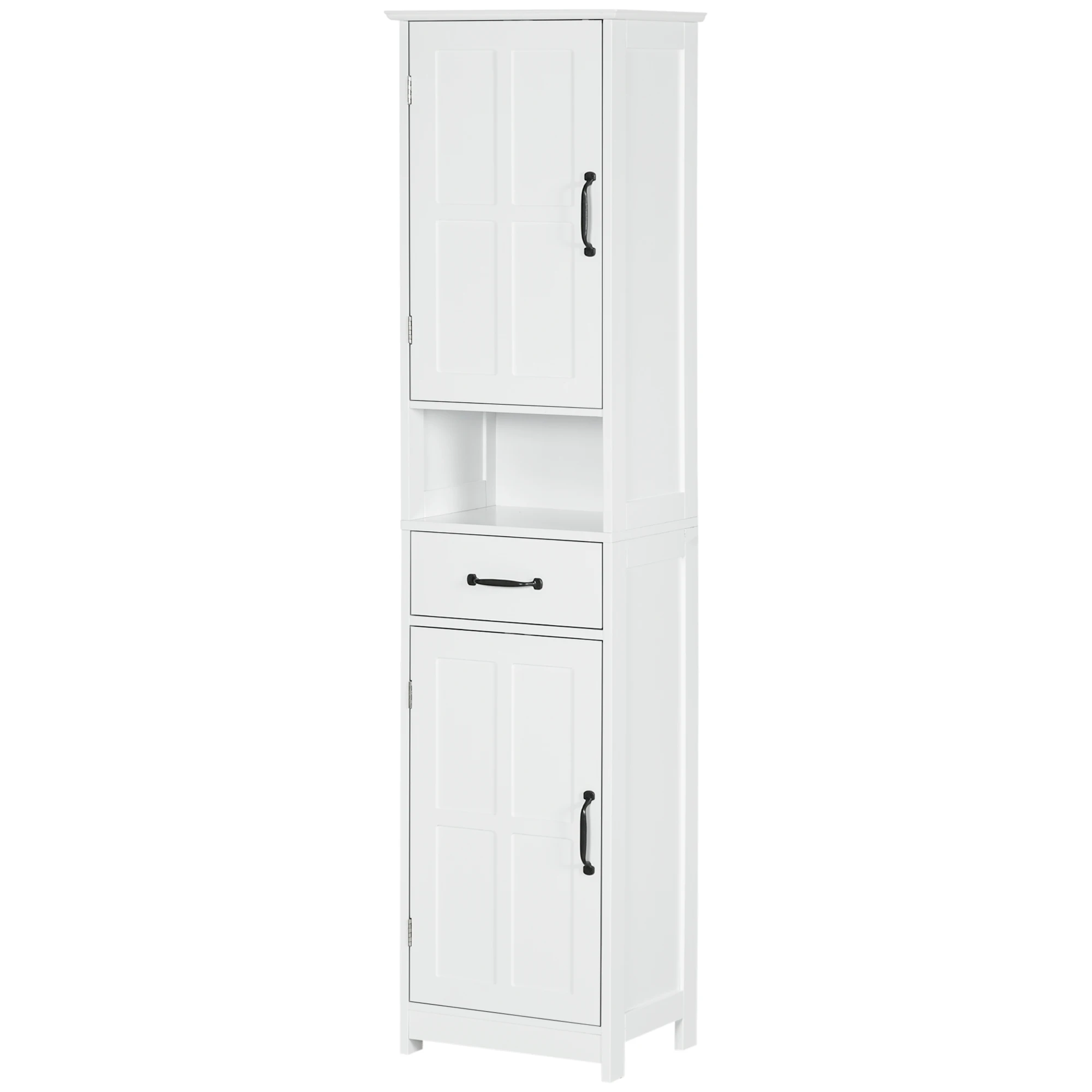 Kleankin Slim Bathroom Storage Cabinet, Tall Bathroom Cabinet, Linen Tower with Open Shelf, Drawer, Recessed Doors