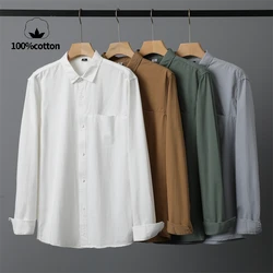 9 Colors, 100% Cotton, Men's Solid Color, Breathable, Casual, Durable, Business Casual Long-sleeved Shirt.S-4XL  Daily Shirts