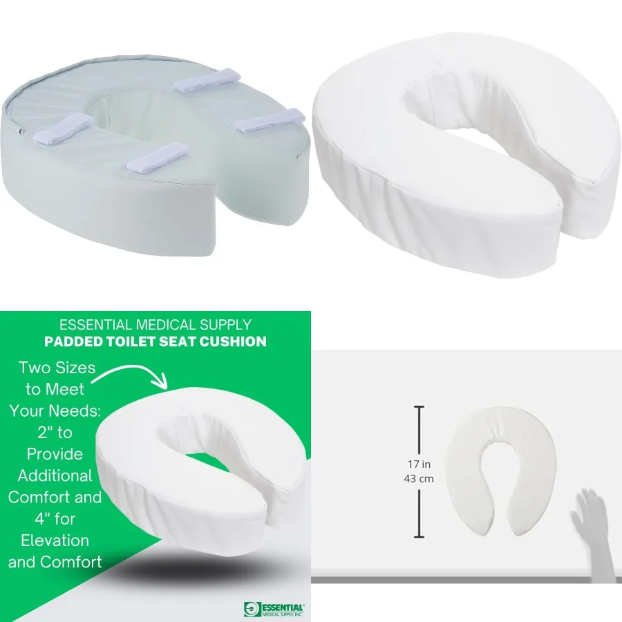

Подушка для сиденья унитаза Essential Medical Supply с мягкой подкладкой из пенопласта с крючком и петлей для сиденья унитаза и моющегося винила