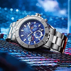 FEICE Men's watches Exquisite Timepiece Stunning Watch Fashion Dress Wrist Watch Moon Phase Day Date Luminous Waterproof FK131