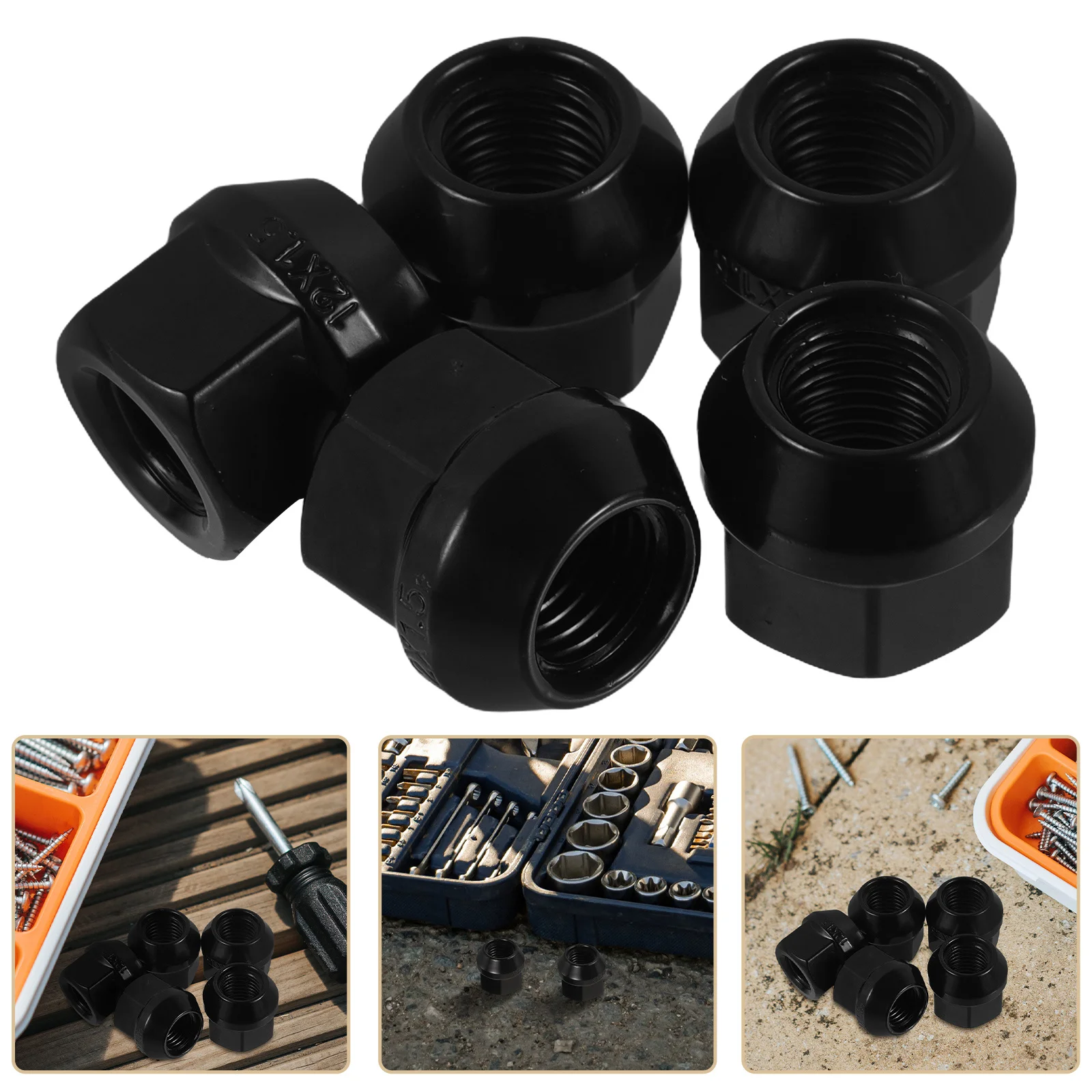 

5pcs Wheel Lug Covers Hexagonal Nut Protection Tire Replacement For Car Vehicle Durable Metal Open Flange Design