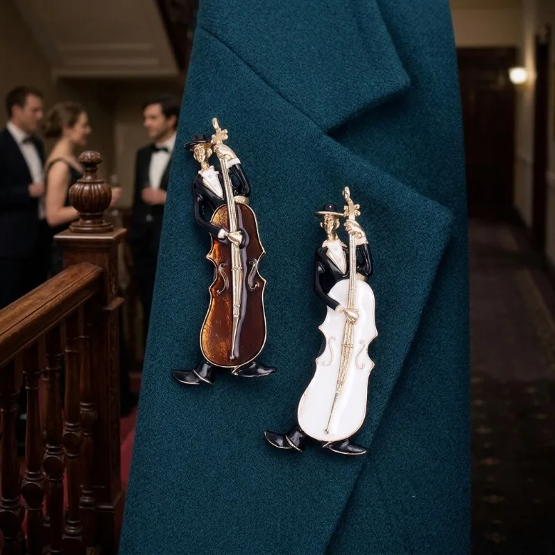 Enamel Oil Drop Cello Musician Brooch Pin, Fashion Creative Figure Badge for Clothing Accessories