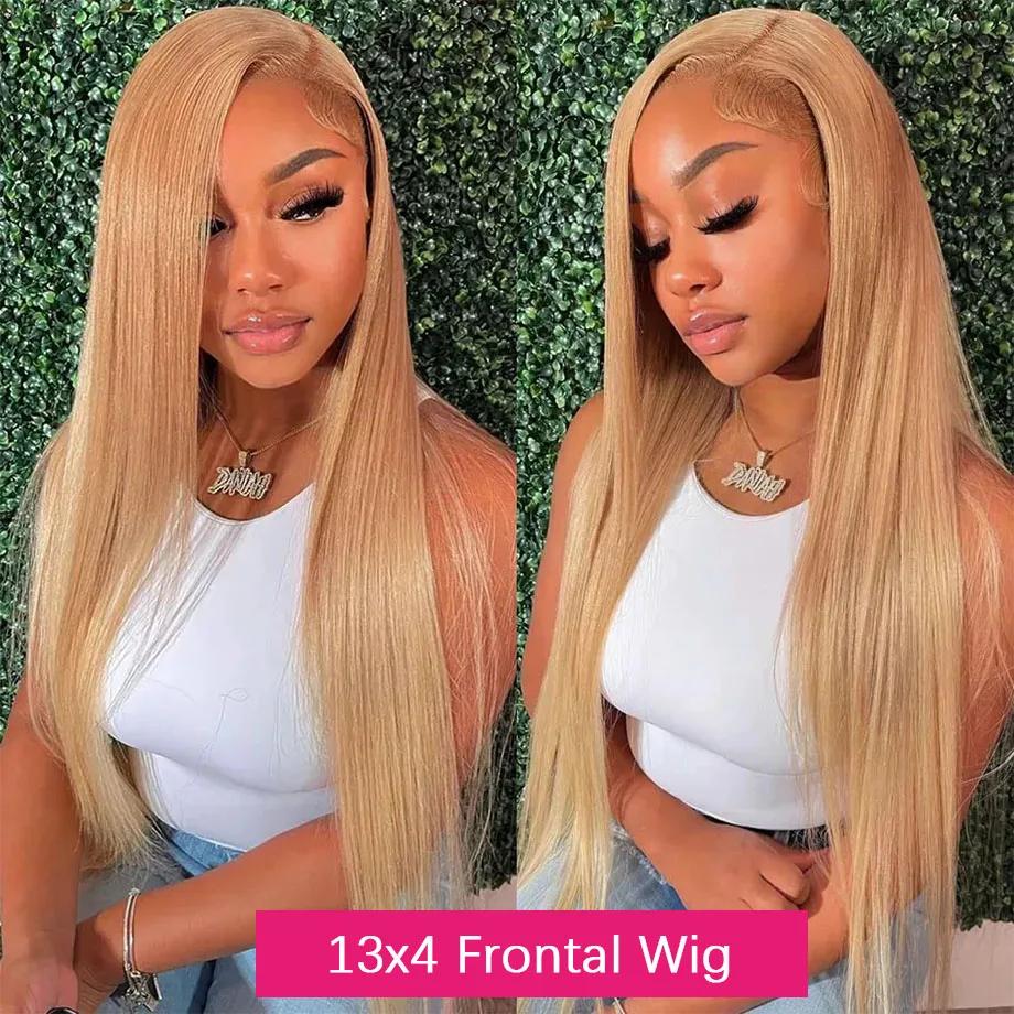 Honey Blonde Lace Front Wig Human Hair #27 Color Straight Lace Frontal Wigs 13x4 13x6 HD Transparent Lace Front Wig Pre Plucked image 3