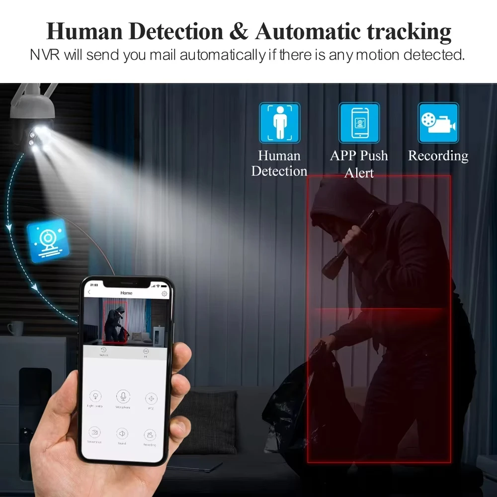 Techage WiFi 4MP PTZ IPДрояAI Human DetectP2Pона