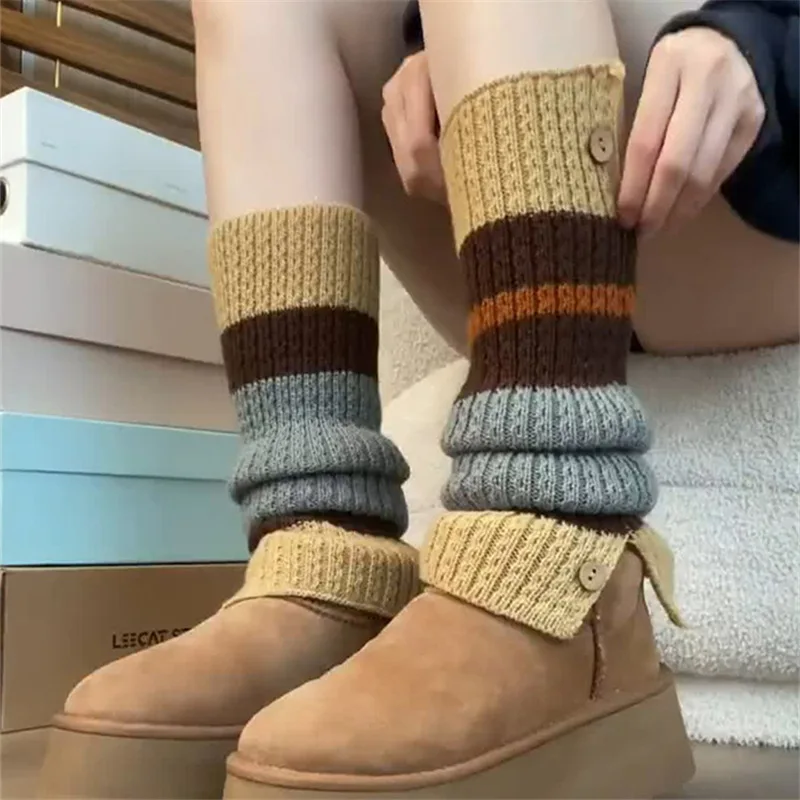 Snow Boots Foot Sock Women's Autumn and Winter Bunching Socks Wool Button Thickened Warm Calf Socks Y2g Hot Girl Leg Warmer