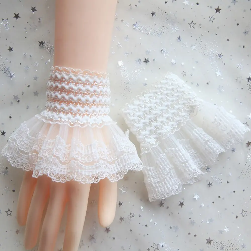 1Pair New Fashion Detachable Fake Sleeves Spring Autumn Wild Sweater Decorative Sleeves Lace Ruffles Elbow Sleeve Cuff