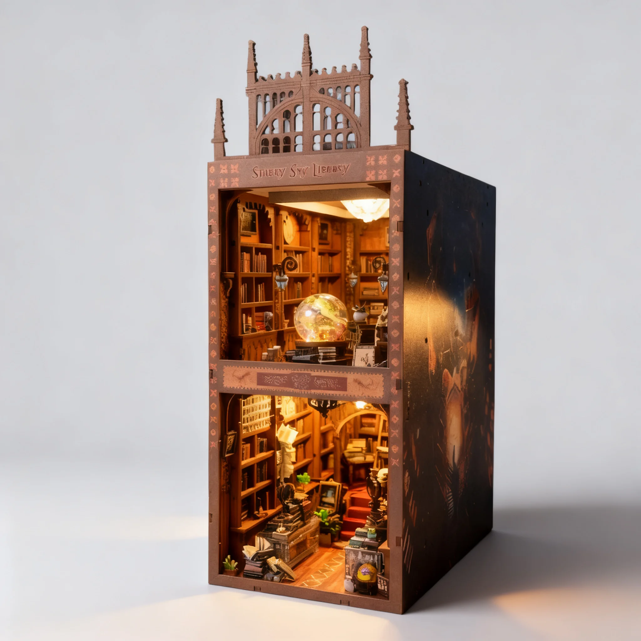 Starry Library DIY Dollhouse Bookend – 3D Wooden Puzzle Building Blocks Kit, Creative Birthday Gift Figurine Model Home Decor