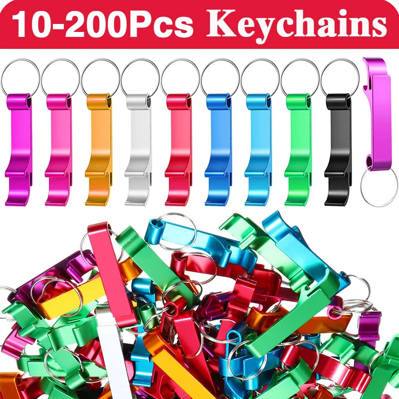 10-200Pcs Portable Beer Bottle Opener Keychain 4 In 1 Pocket Aluminum Beer Bottle Opener Can 5 Colors Wedding Party Favor Gifts