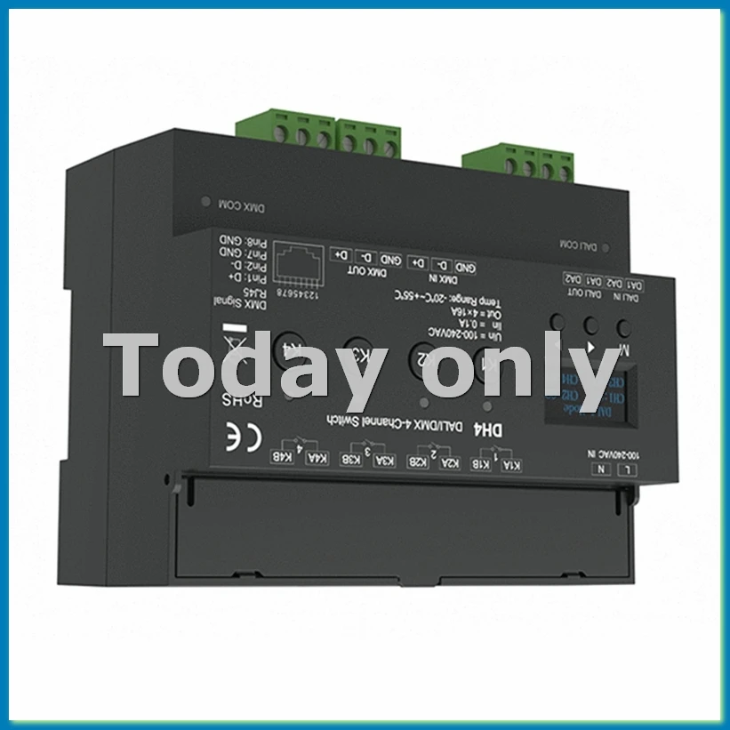 

For 4-Channel Switch With OLED Display Screen Relay 4CH Dry Contact Output 4 Address -RDM Din Rail 100-240VAC-VVNB
