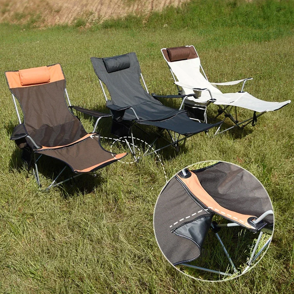 Outdoor Folding Camp Chair Backrest with Footrest Portable Bed Nap Chair for Camping Fishing Foldable Beach Lounge Chair