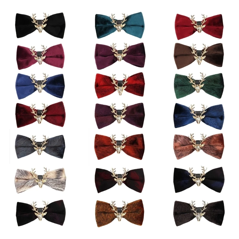 Adult Unisex Shirt Bowknot Necktie Women Knot Free Uniform Detachable Collars Alloy Elk Head Decor Ties Accessories