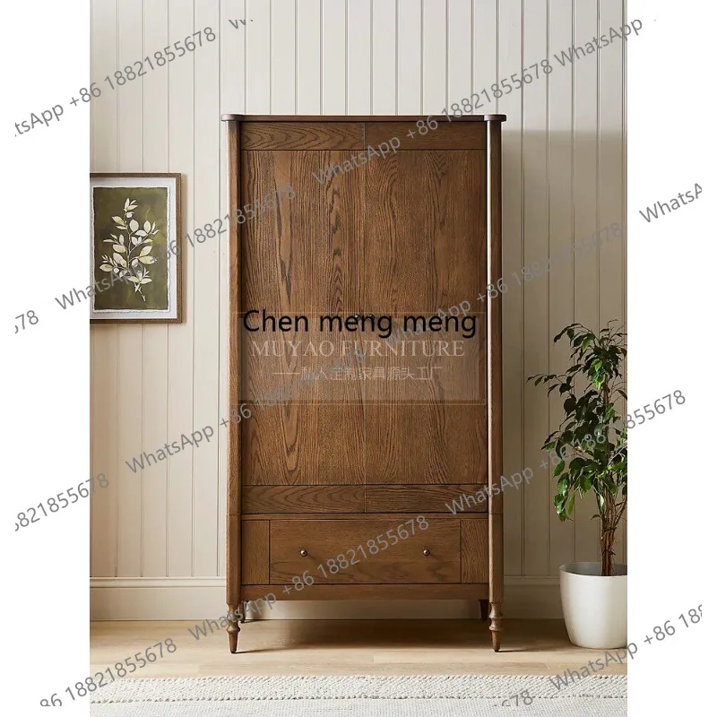 American retro solid wood wardrobe French old hanging wardrobe walnut bedroom furniture