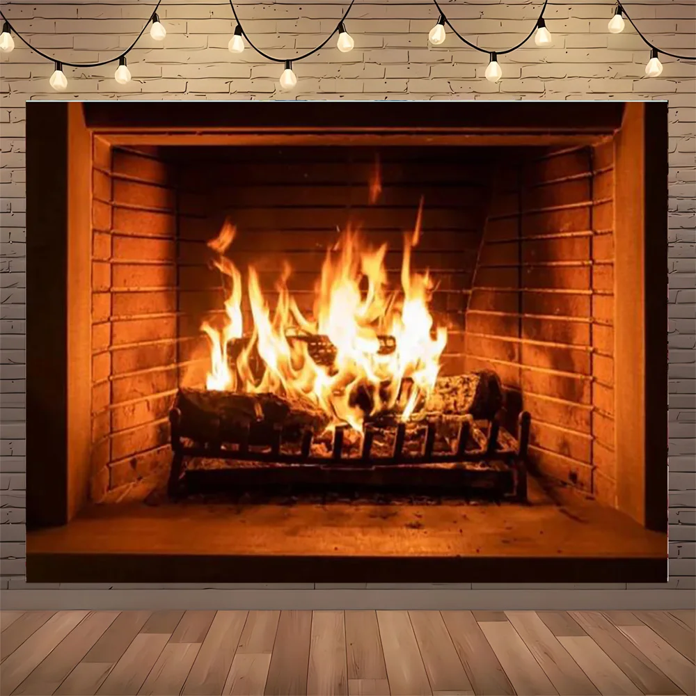 Fireplace Photography Background Winter Wood burning Flame Christmas Day Decoration Baby Portrait Photo Studio Props HX-01