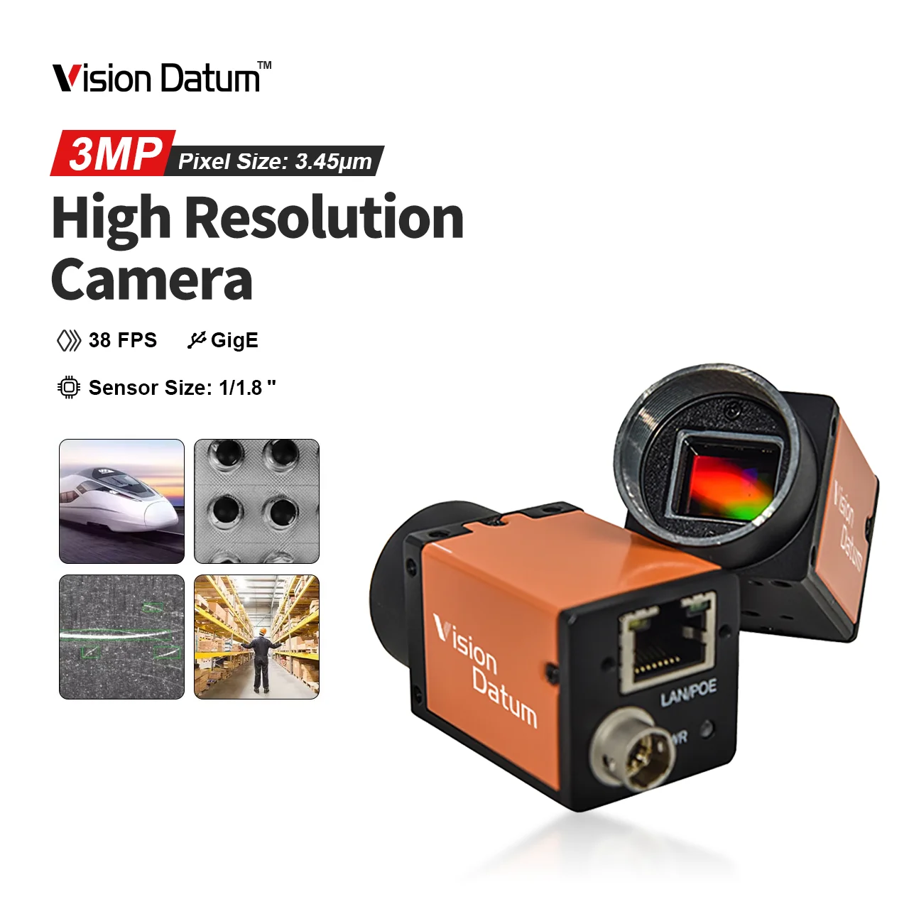 Automotive Industry 3MP 41fps Gige Global COMS Machine Vision Camera With Imx265 5.86um 1