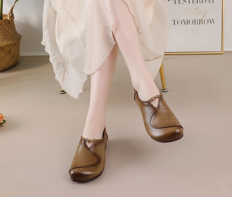 Ethnische V-Ausschnitt Perlenbesetzte Ballerinas Damen Schlichte Vintage Echtleder Mokassins Slip-On Loafer Elegante Alltagsschuhe für Mütter – Detail 17