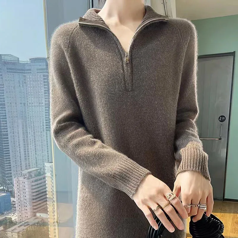 Knielengte truien voor dames truien truien dames unieke mock-tweedelige esthetiek kantoor dame prairie afslanken gebreide meisjes