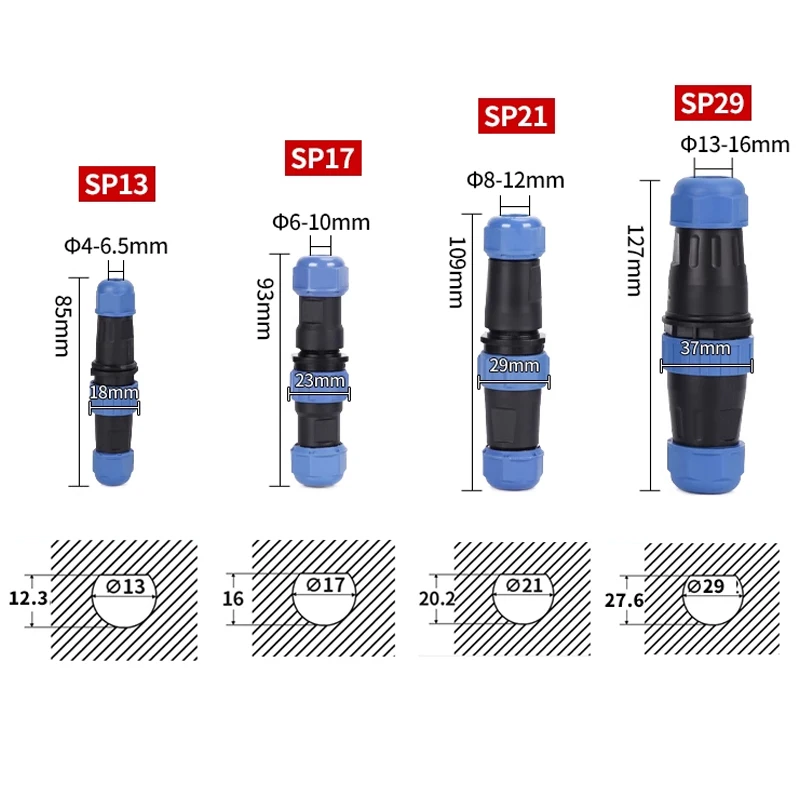 5A 10A 20A 25A IP68 Welding-free Aviation Plug Waterproof Wire Docking Connector Male Female Flange Connector Socket SP17 SP21