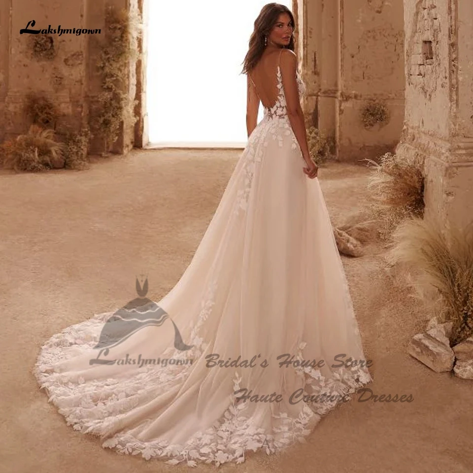 Lakshmigown Civil Boho Beach abiti da sposa scollo a V Appliques di pizzo 2025 Vedtidos corsetto donne Sexy abiti da sposa spalline sottili