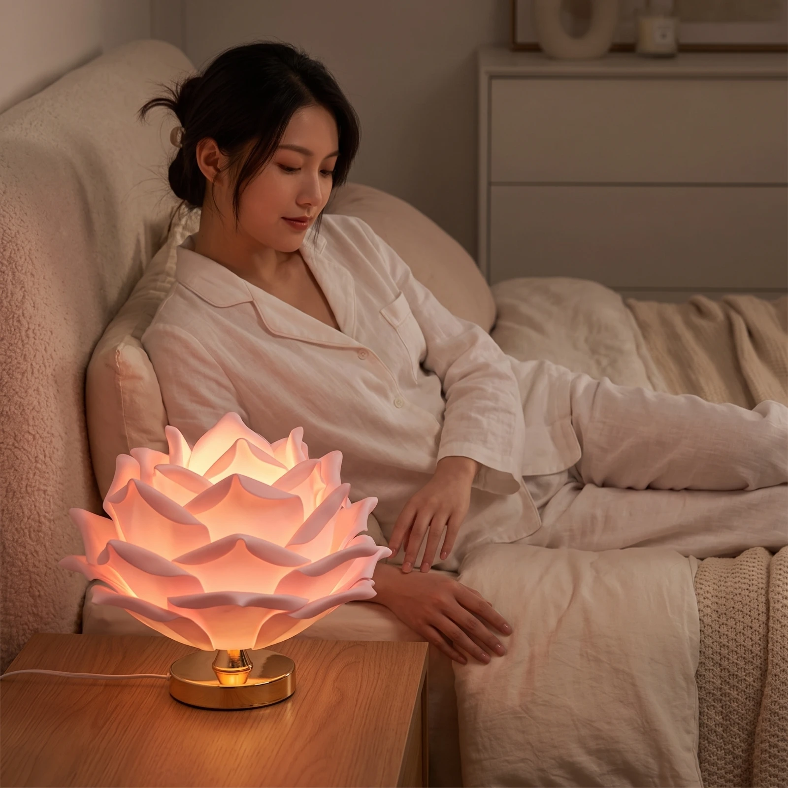 Rose Table Lamp Corded Rose Lamp Sculptural Warm Light for Bedroom, Reading Corner view 6
