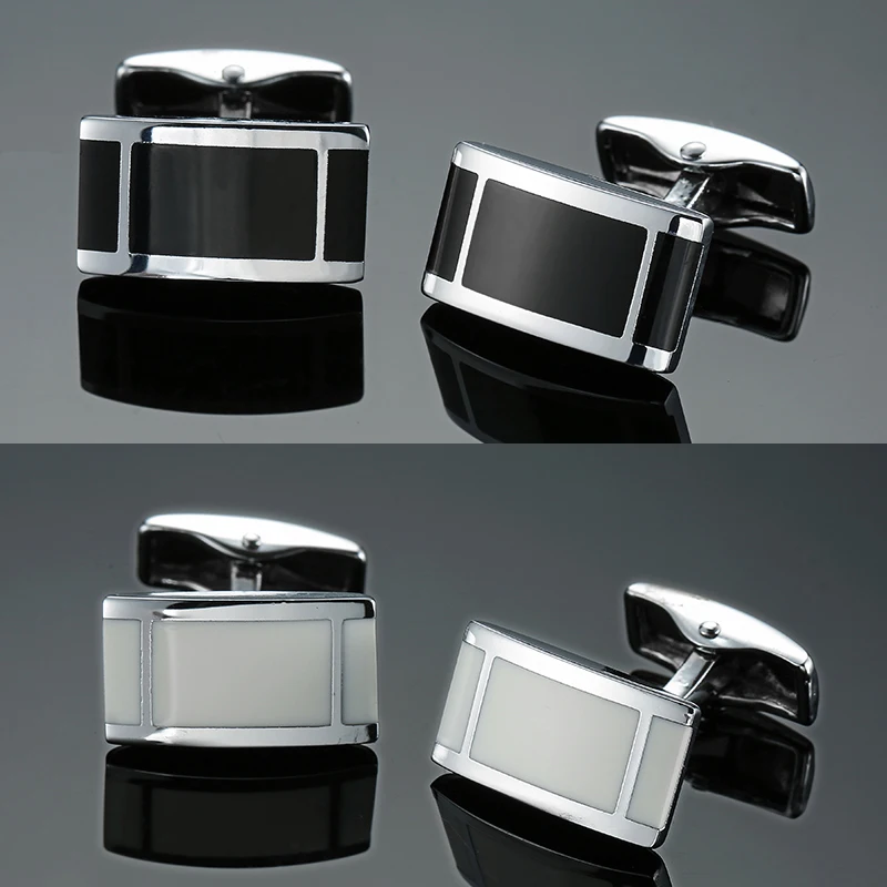 Men's French shirt cufflinks copper material rectangular black white enamel cufflinks fashion brand jewelry wholesale