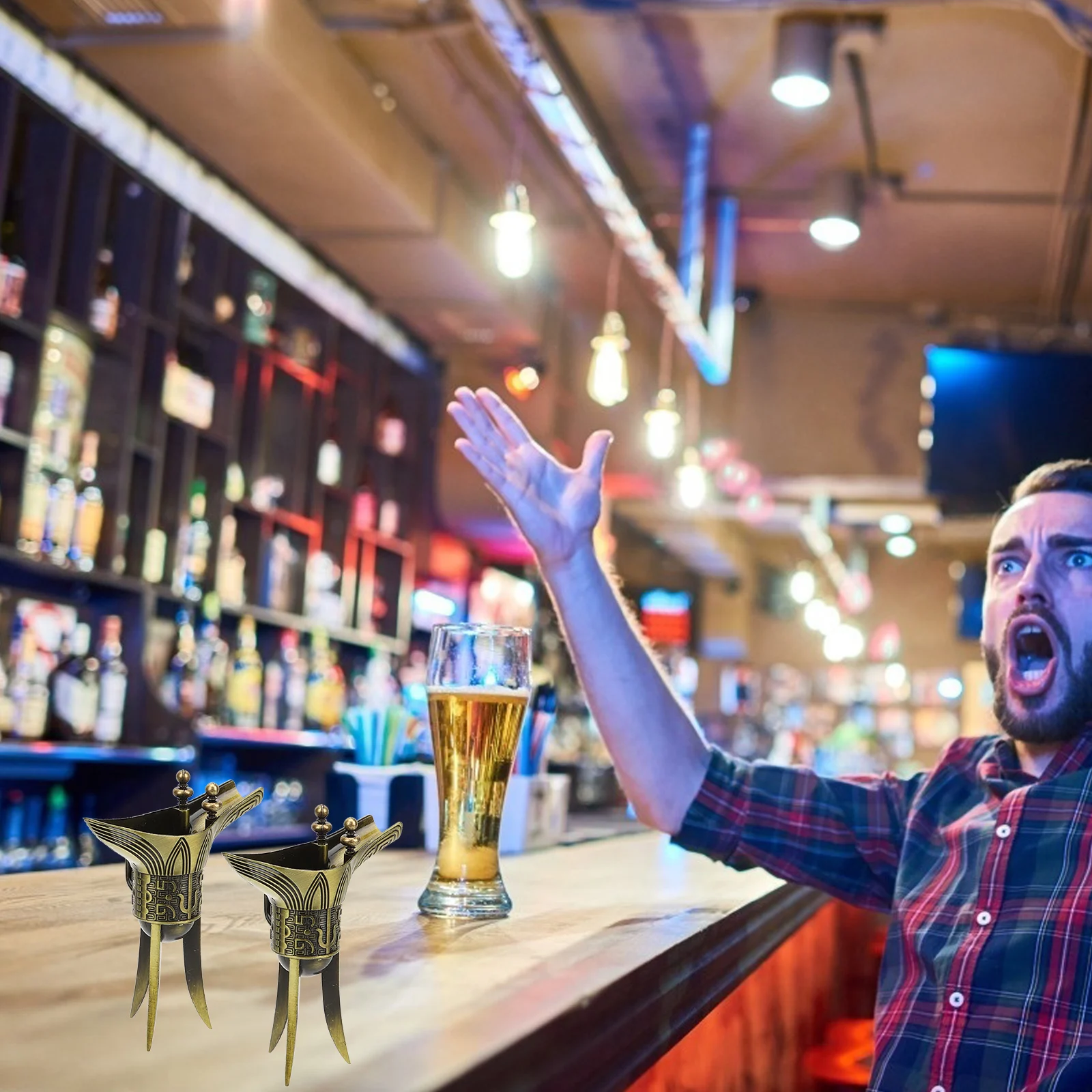 Tazas de cobre de estilo antiguo chino, accesorios Vintage para beber vino, taza de licor, accesorios de vino, tazas de licor decorativas, 4 Uds.