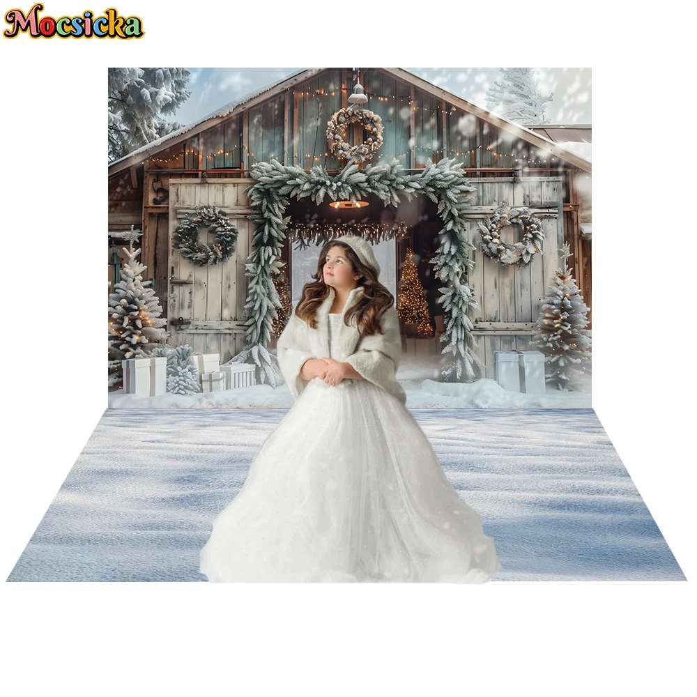 Winter Christmas Photography Backgrounds Snow Xmas Tree Farm Backdrop Kids Baby Cake Smash Birthday Decoration Studio Props