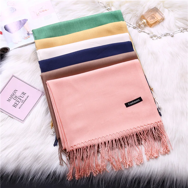 Fashion Solid Scarf Women Cashmere Soft Winter Warm Scarves Hijab Female Long Headband Shawl Wraps Bandana Foulard 2022 Echarpe