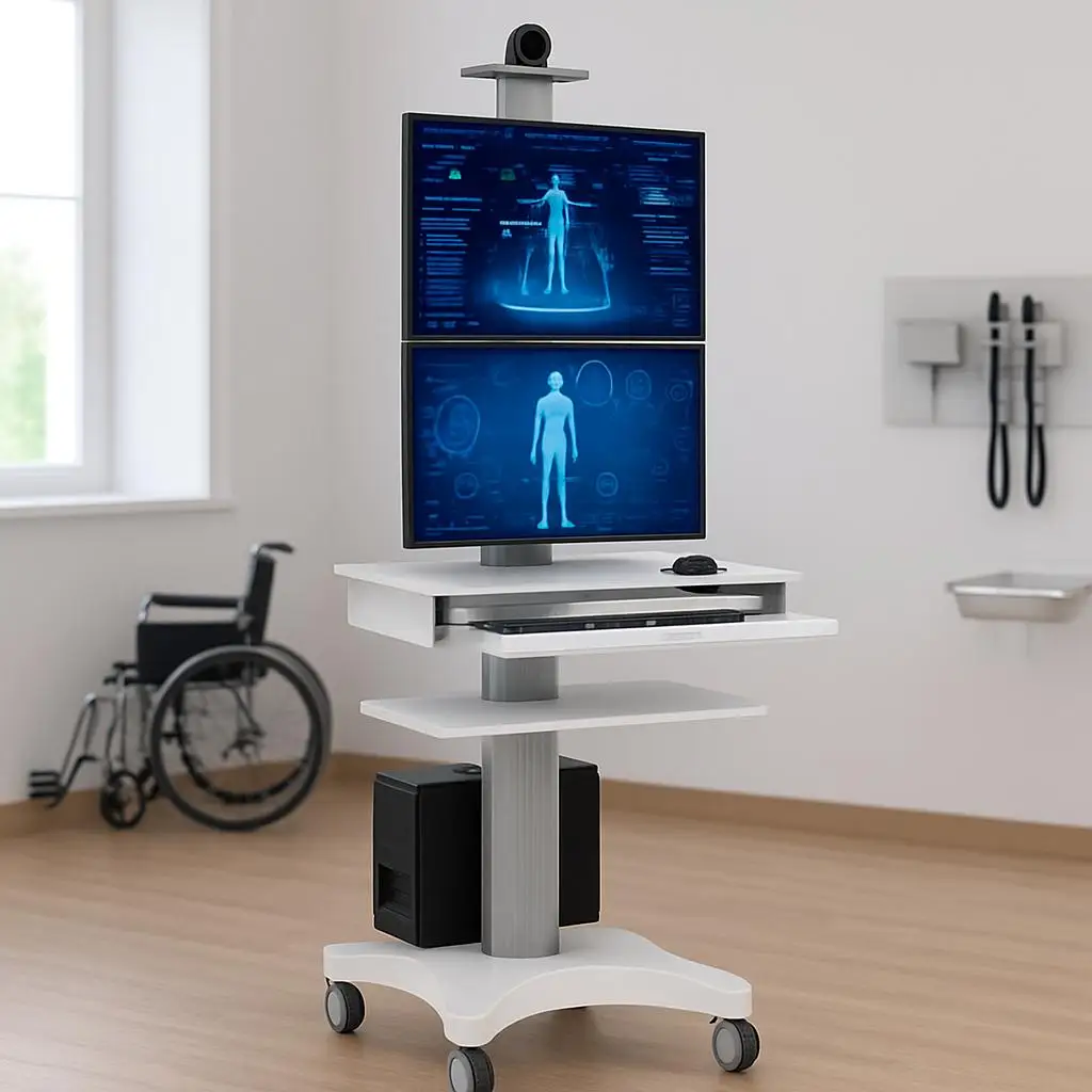 Engineering Telemedicine Cart Dual Screen PTZ Camera Collaborative Teleconferencing