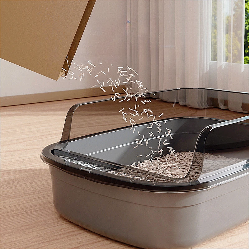 Cat Litter Box Thickening Kitty Sandbox Semi-enclosed High Side Splashproof Pet Bedpans with Litter Scoop Cleaning Cat Supplies