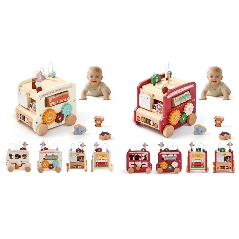 Y4UD Activity Cubes Education Bus Toy Kids Imaginative Play Cognitive Growth Toy